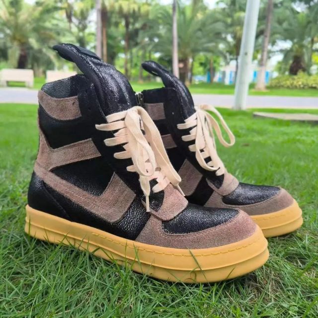 R*ck Οwens Leather OW Low-End High Shoes Black Pink (Size 7-13)
