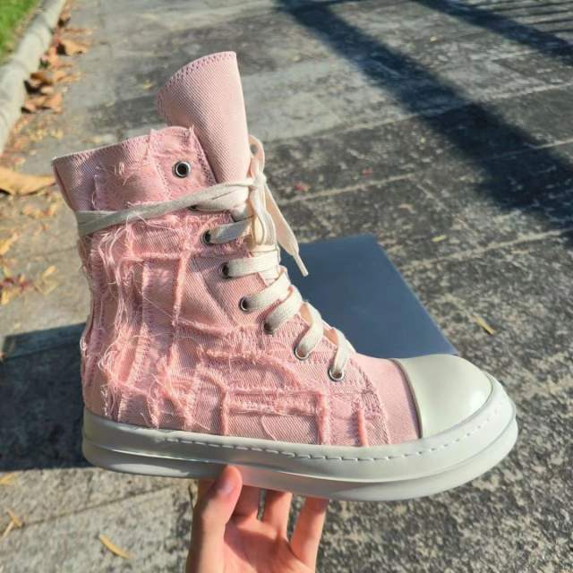 R*ck Οwens Leather OW Hi-End High Shoes Black Pink (Size 7-13)