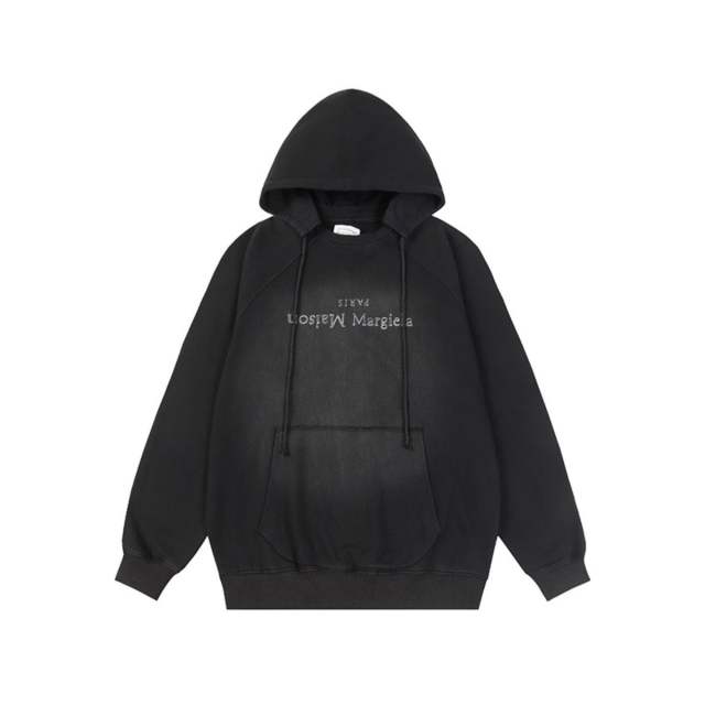Maison Margiela MM6 Upside Down Logo Distressed Hoodie Black Purple