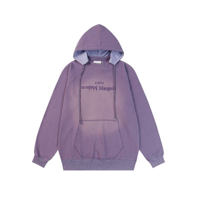 Maison Margiela MM6 Upside Down Logo Distressed Hoodie Black Purple