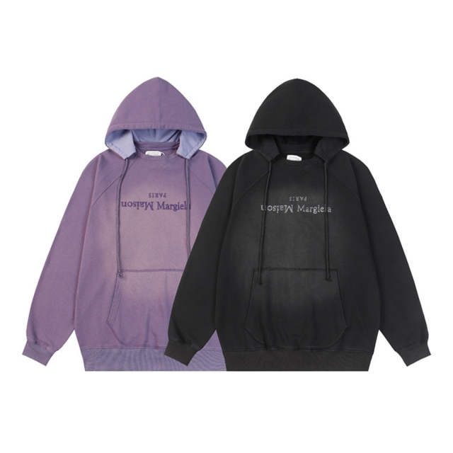Maison Margiela MM6 Upside Down Logo Distressed Hoodie Black Purple