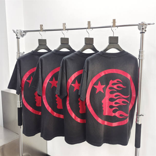 1:1 quality version Hellstar All Red Logo Washed version Tee with NFC Tag (Physical Chip)