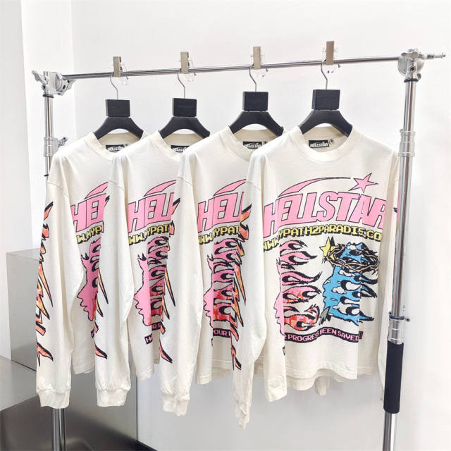 1:1 quality version Hellstar 1996 Pixel Letter Logo Long Sleeve T-Shirt with NFC Tag (Physical Chip)