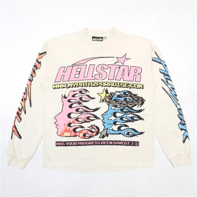 1:1 quality version Hellstar 1996 Pixel Letter Logo Long Sleeve T-Shirt with NFC Tag (Physical Chip)