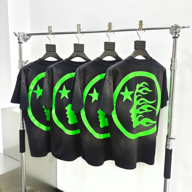 1:1 quality version Hellstar Front and back bright green logo washed version tee with NFC tag (Physical Chip)