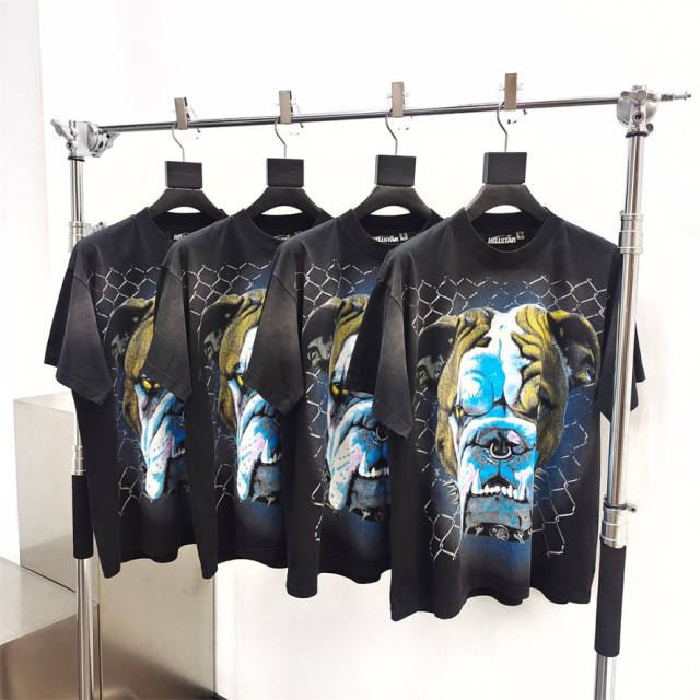 1:1 quality version Hellstar German Bulldog Head Print Tee with NFC Tag (Physical Chip)