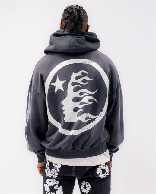 1:1 quality version Hellstar Silver Flame Logo Hoodie with NFC Tag