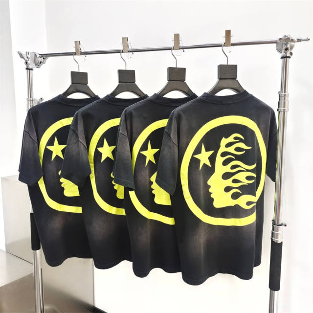 1:1 quality version Hellstar Lemon Yellow Logo Washed Version tee with NFC tag