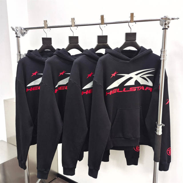 1:1 quality version Hellstar Gray and Red Logo Hoodie with NFC tag