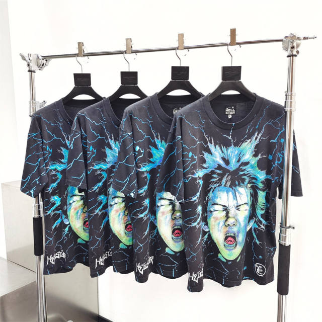 1:1 quality version Hellstar Lightning Boys Logo Print Tee