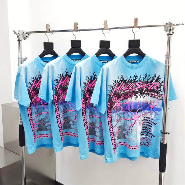 1:1 quality version Hellstar Neuron Brainwave Printed Washed Version Tee with NFC Tag