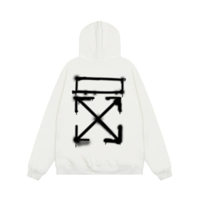 OW back spray-painted arrow print hoodie white