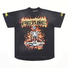 1:1 quality version Hellstar Skull Flame Print Washed version tee