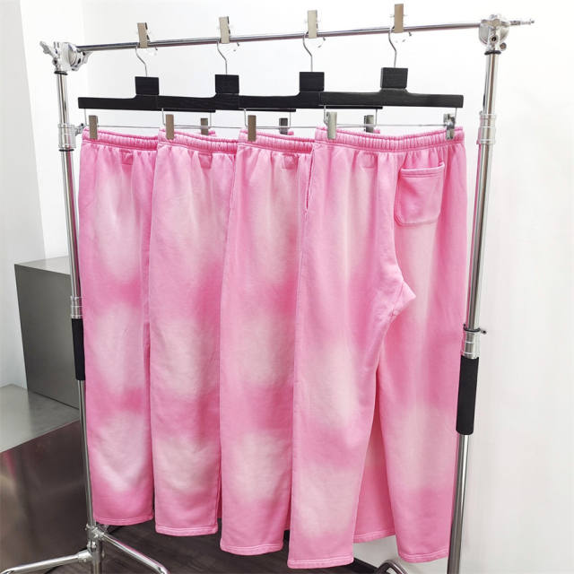 1:1 quality version Hellstar HS Black Flame Pink Washed Version Straight Leg Pants with NFC Tag