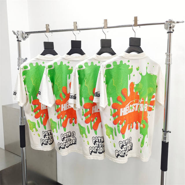 1:1 quality version Hellstar Large size smiley face back graffiti print Tee