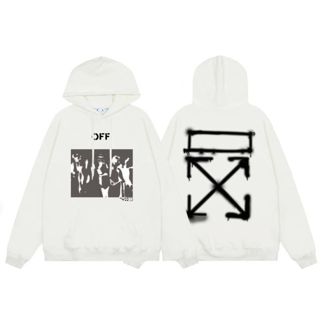 OW back spray-painted arrow print hoodie white
