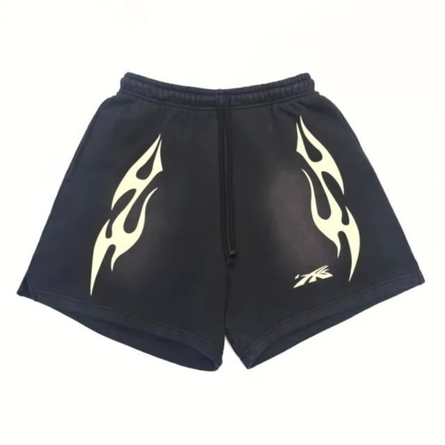 1:1 quality version Hellstar White Fire Print Shorts with NFC Tag