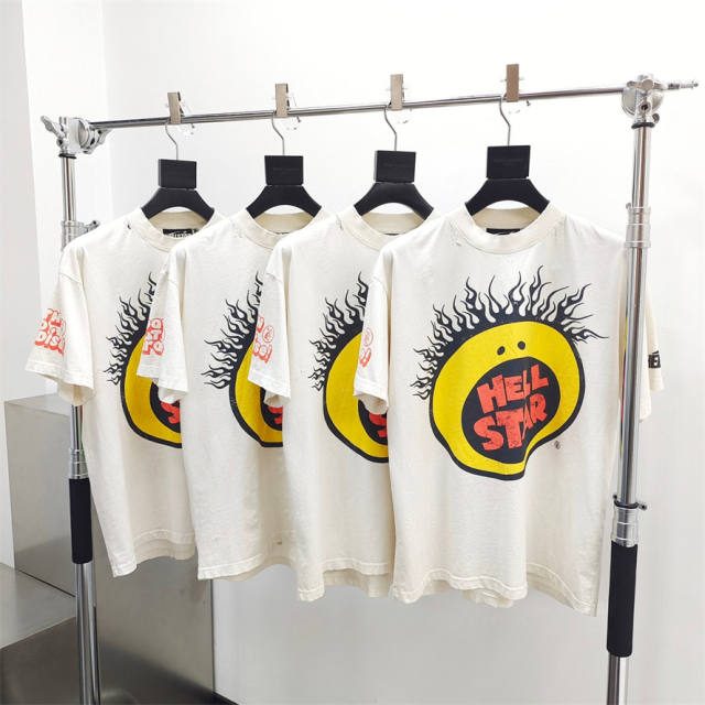 1:1 quality version Hellstar Large size smiley face back graffiti print Tee