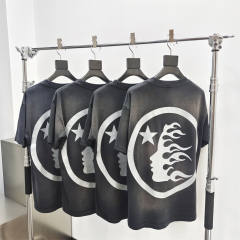 1:1 quality version Hellstar Blue Gray Logo Washed Version Tee with NFC tag