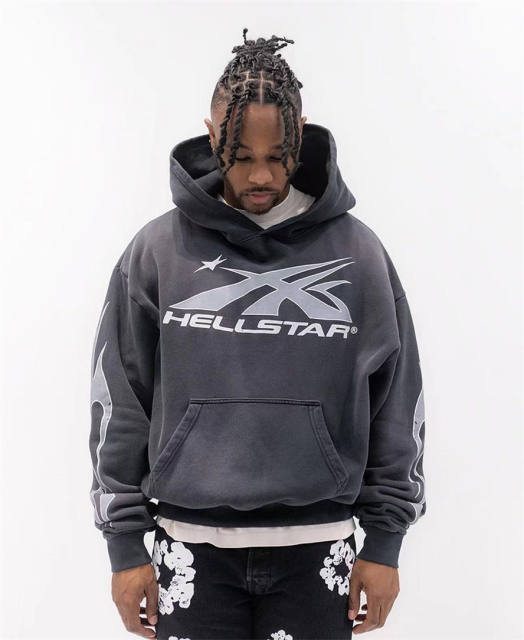 1:1 quality version Hellstar Silver Flame Logo Hoodie with NFC Tag