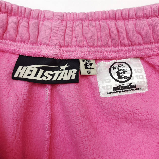 1:1 quality version Hellstar HS Black Flame Pink Washed Version Straight Leg Pants with NFC Tag