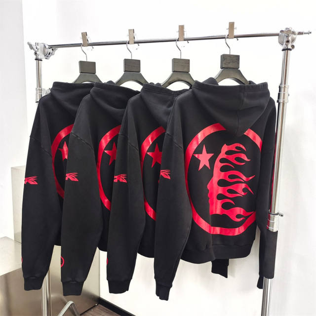 1:1 quality version Hellstar Gray and Red Logo Hoodie with NFC tag