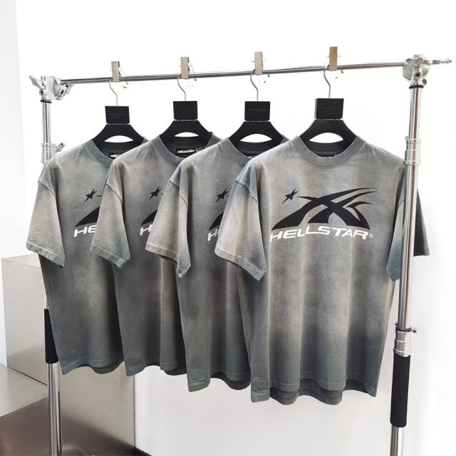 1:1 quality version Hellstar Mottled Logo Washed Version Tee with NFC Tag