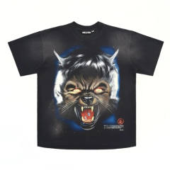 1:1 quality version Hellstar Wolf Head Full Moon Letter Print Washed Version tee with NFC Tag