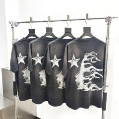 1:1 quality version Hellstar Washed Version chrome star chart logo print tee with NFC Tag