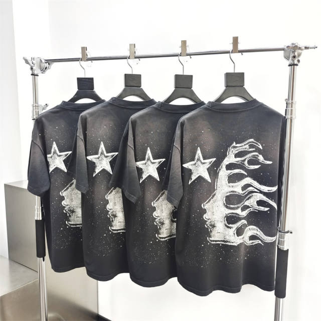 1:1 quality version Hellstar Washed Version chrome star chart logo print tee with NFC Tag