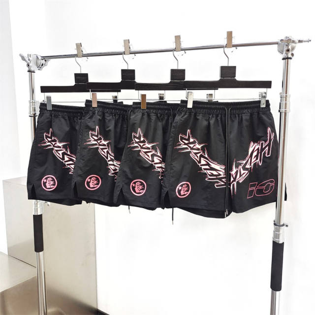 1:1 quality version Hellstar Nylon waxed black shorts with NFC Tag