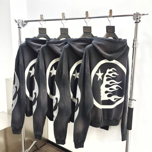 1:1 quality version Hellstar Silver Flame Logo Hoodie with NFC Tag