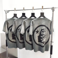 1:1 quality version Hellstar Mottled Logo Washed Version Tee with NFC Tag