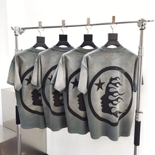 1:1 quality version Hellstar Mottled Logo Washed Version Tee with NFC Tag