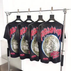 1:1 quality version Hellstar Wolf Head Full Moon Letter Print Washed Version tee with NFC Tag