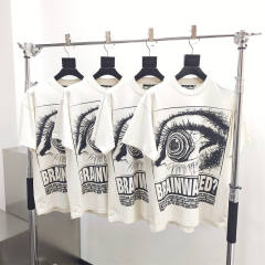 1:1 quality version Hellstar Brainwashed Big Eyes Letter Print Washed Version tee with NFC tag 2 colors (Physical Chip)