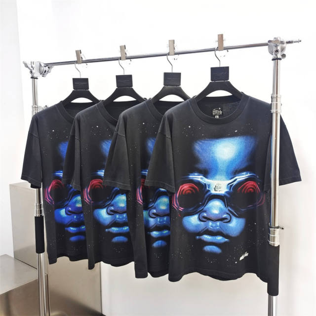 1:1 quality version Hellstar Full Tiffany Blue Logo Washed Version Tee with NFC Tag