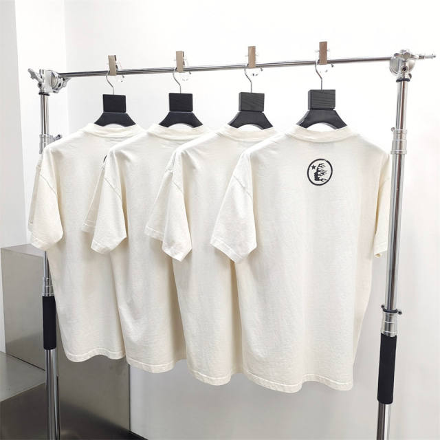 1:1 quality version Hellstar Brainwashed Big Eyes Letter Print Washed Version tee with NFC tag 2 colors (Physical Chip)