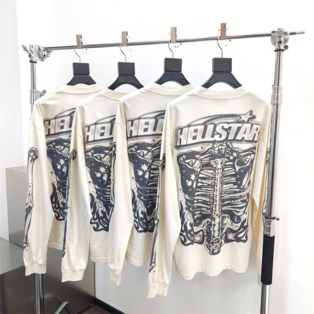 1:1 quality version Hellstar HSkeleton Letter Print Long Sleeve T-Shirt with NFC Tag