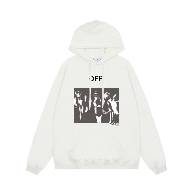 OW back spray-painted arrow print hoodie white