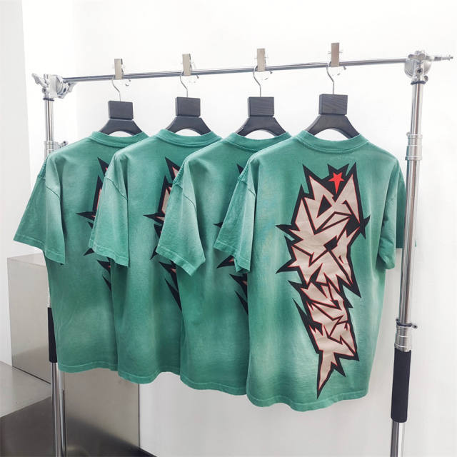 1:1 quality version Hellstar Torn Letter Slashed Washed Version Tee 2 colors with NFC Tag