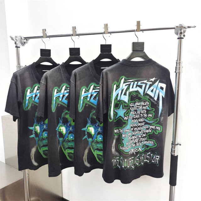 1:1 quality version Hellstar Green Intergalactic Man Tee with NFC tag