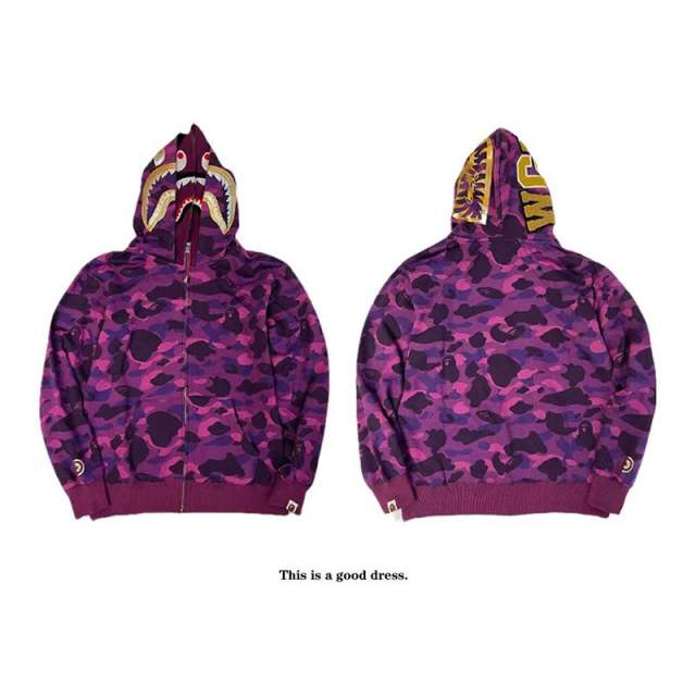 BAPE Double Hood Camo Color Full Zip Hoodie Purple Blue Yellow