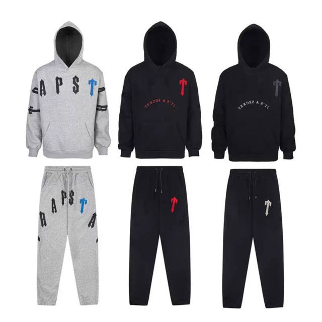 Trapstar Embroidered Logo Fleece Tracksuit Hoodie Pants Gray