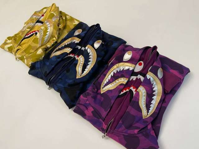 BAPE Double Hood Camo Color Full Zip Hoodie Purple Blue Yellow