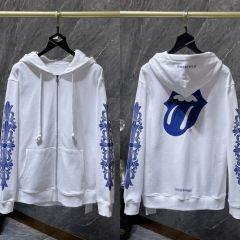 Chr0me Hearts CH Blue Lip Hoodie White