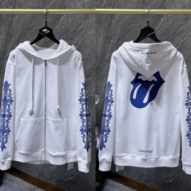 Chr0me Hearts CH Blue Lip Hoodie White