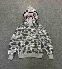 [Best Quality] 1:1 BAPE Gray Camo Shark Double Hood Full Zip-up Hoodie