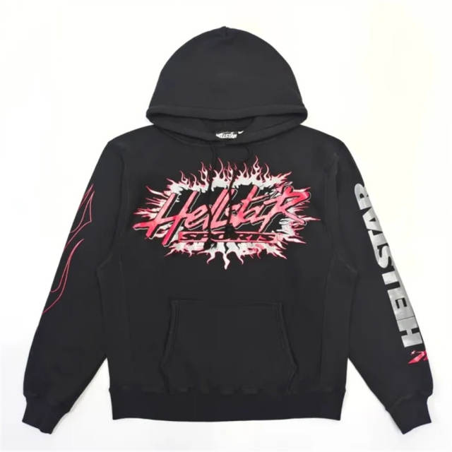 1:1 quality version Hellstar Gray and Red Logo Hoodie with NFC tag