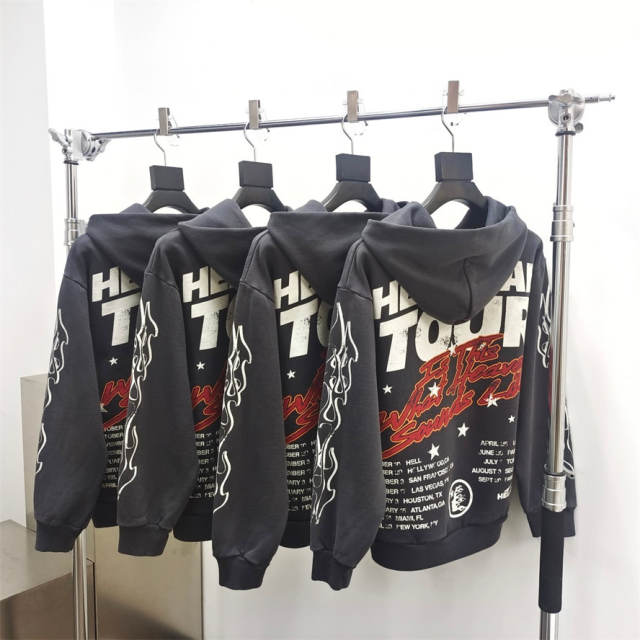 1:1 quality version Hellstar Fiery Alphabet Slogan Print Hoodie with NFC tag